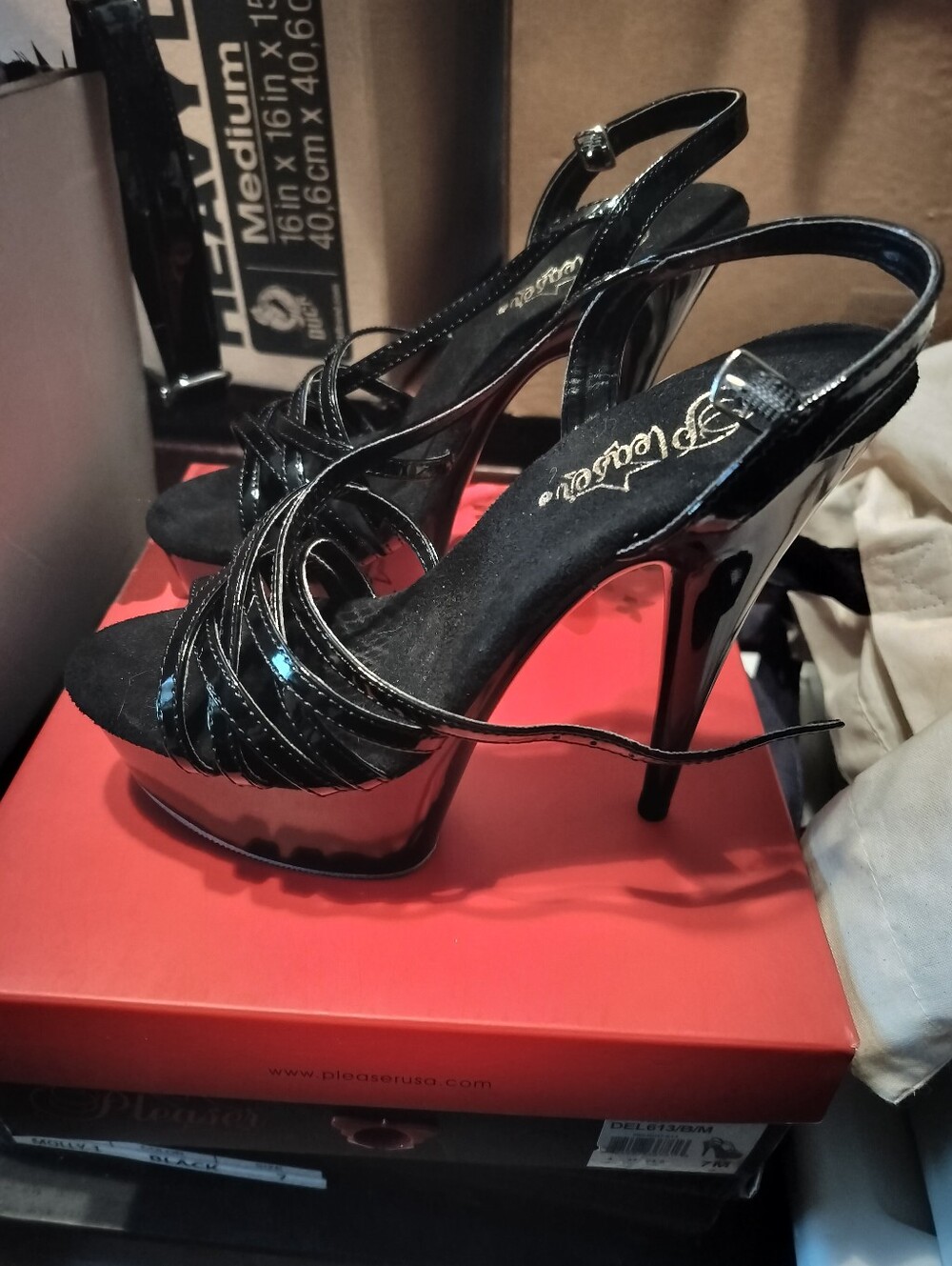 Pleaser Black Patent High Platform Slingback Heels